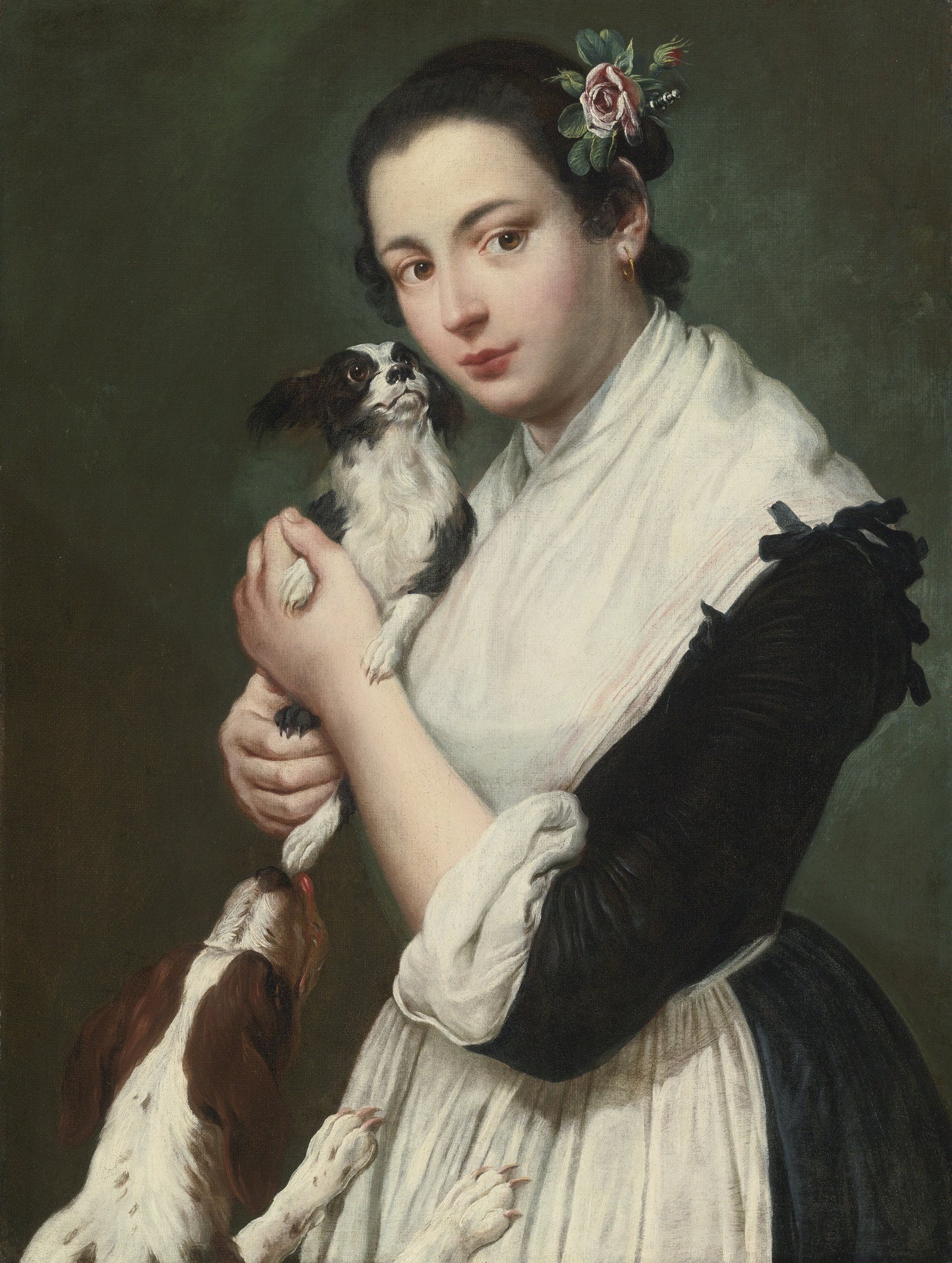 GIACOMO CERUTI-A YOUNG LADY WITH TWO DOGS - Oil Painting Haven