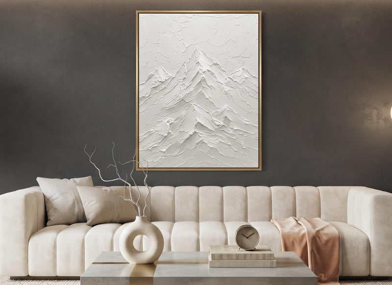 Abstract Oil Painting - White Mountain Peaks in Textured Impasto