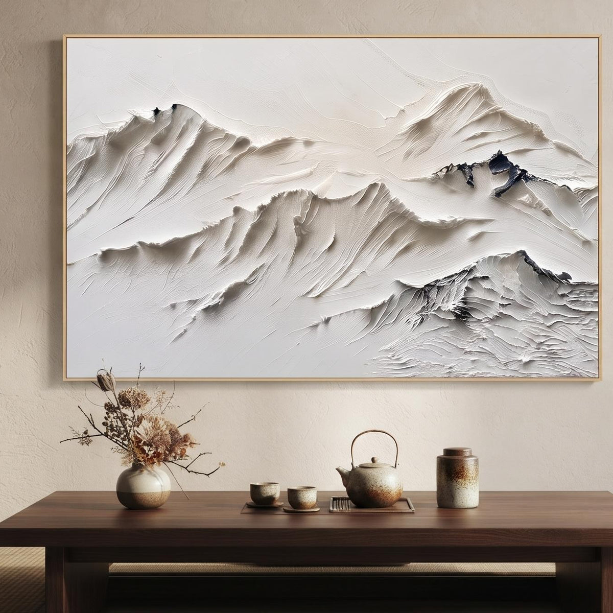 Abstract Oil Painting - White Impasto Mountain Ridge Wall Art