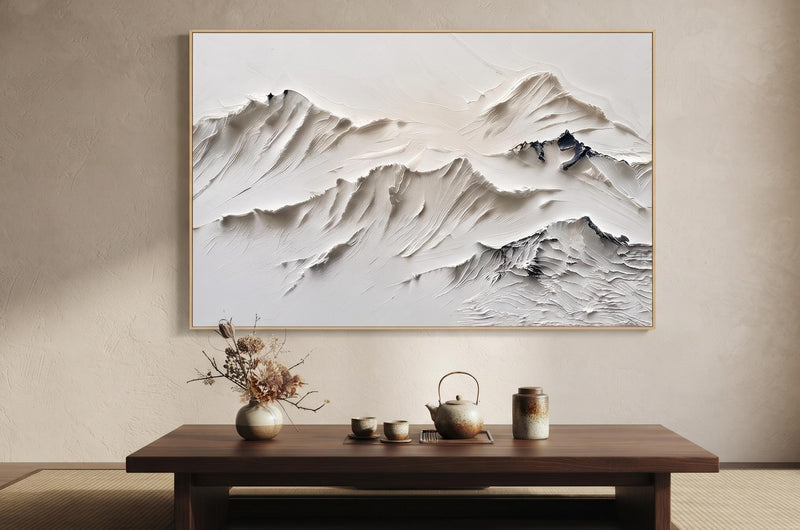 Abstract Oil Painting - White Impasto Mountain Ridge Wall Art