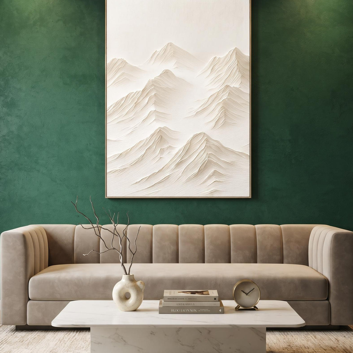 Abstract Oil Painting - White Mountain Peaks in Textured Impasto