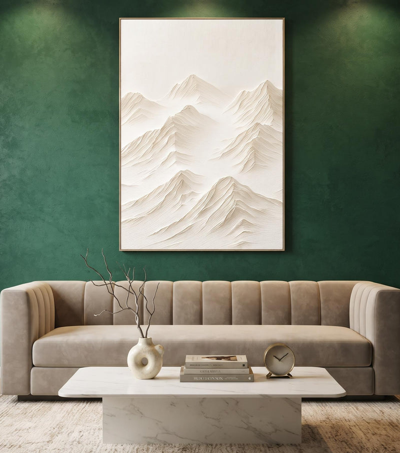 Abstract Oil Painting - White Mountain Peaks in Textured Impasto