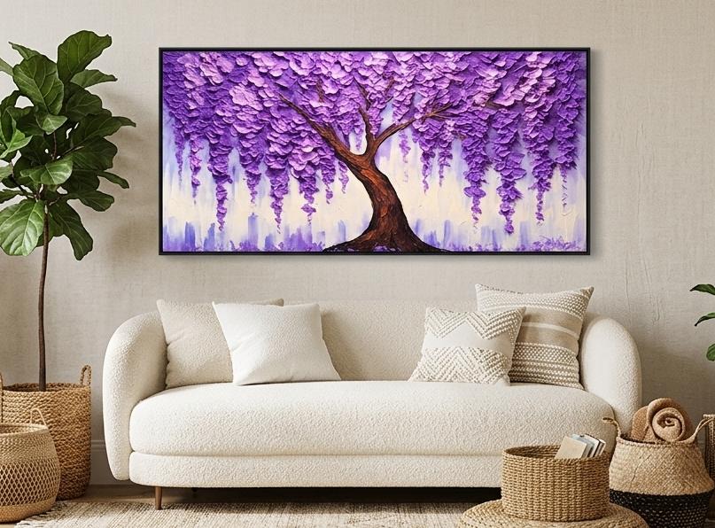 Pintura al óleo abstracta - Arte de pared de paisaje montañoso texturizado