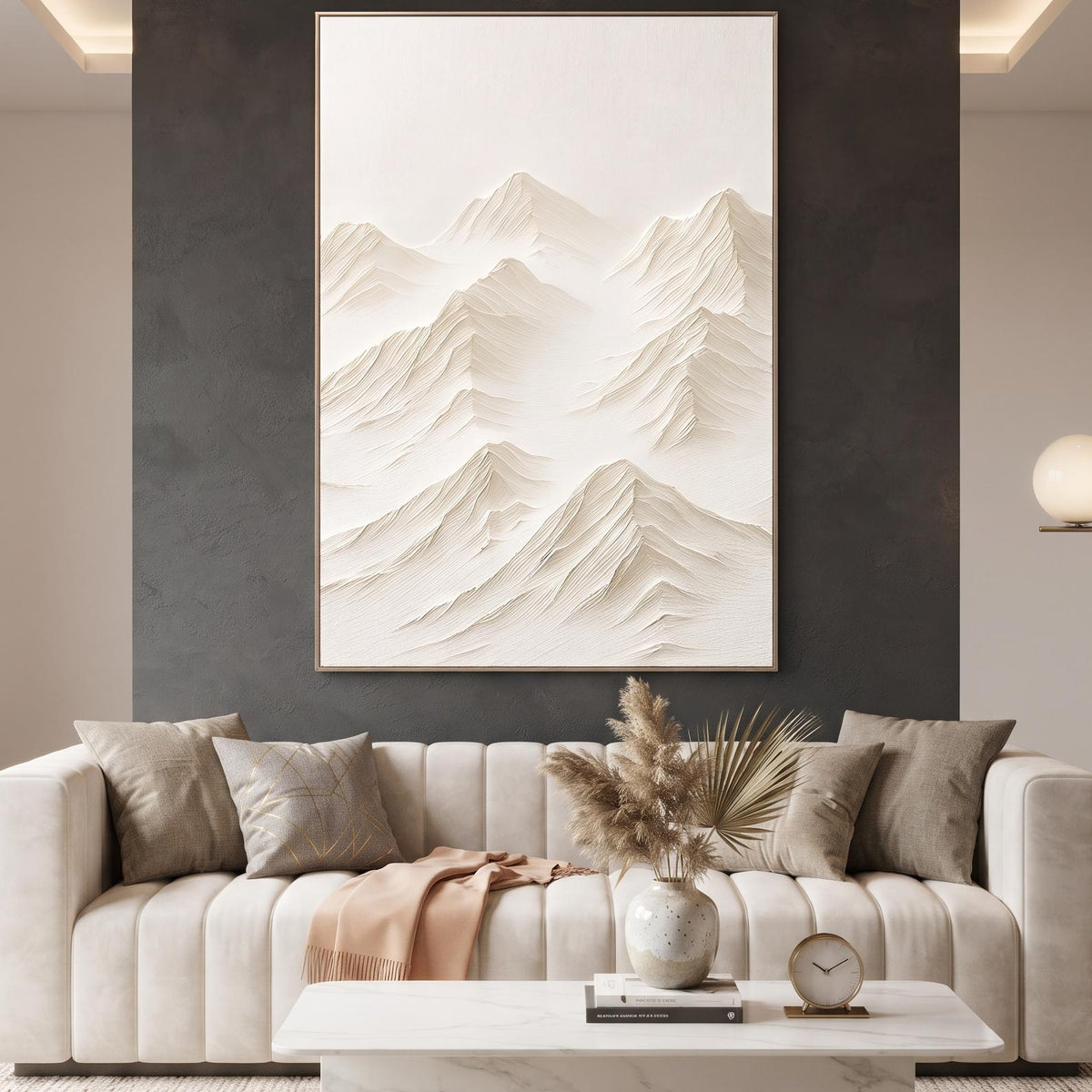 Abstract Oil Painting - White Mountain Peaks in Textured Impasto