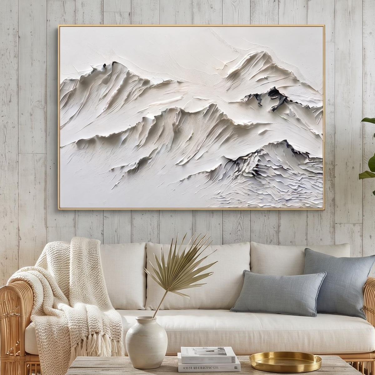 Abstract Oil Painting - White Impasto Mountain Ridge Wall Art