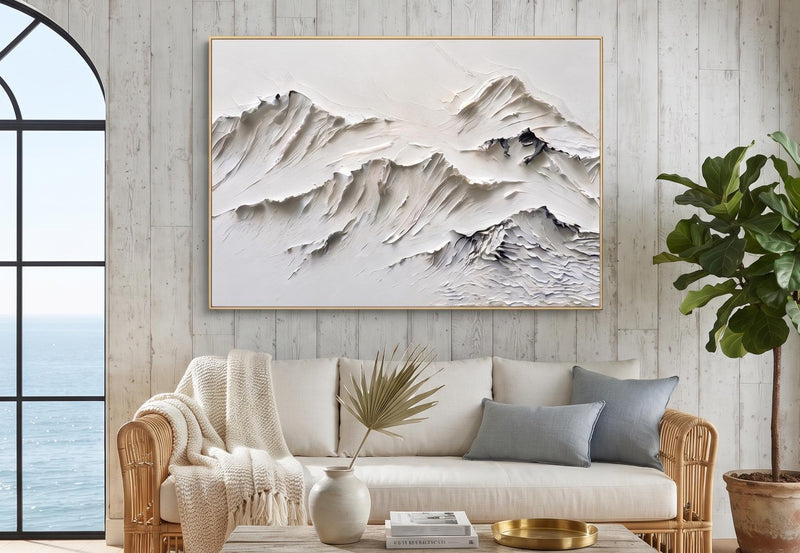 Abstract Oil Painting - White Impasto Mountain Ridge Wall Art