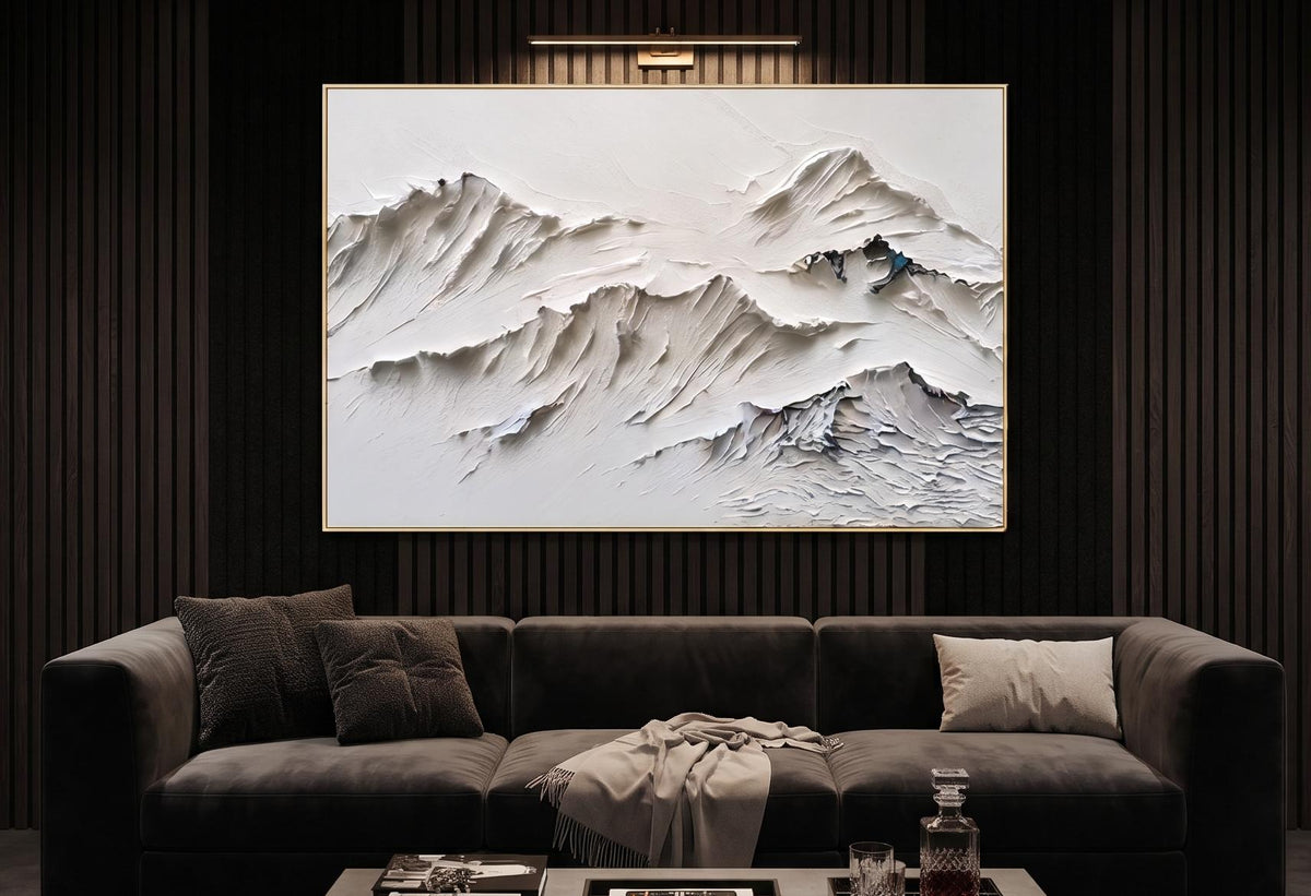 Abstract Oil Painting - White Impasto Mountain Ridge Wall Art
