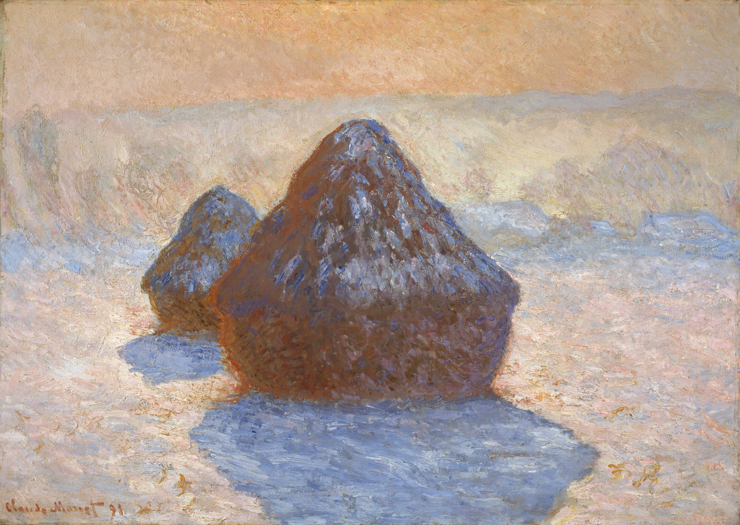 Haystacks, White Frost Effect, 1891 - Oil Painting Haven