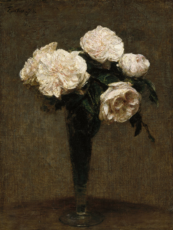 Henri_Fantin-Latour_-_Roses_in_a_Vase。 - Oil Painting Haven Oil Painting Haven