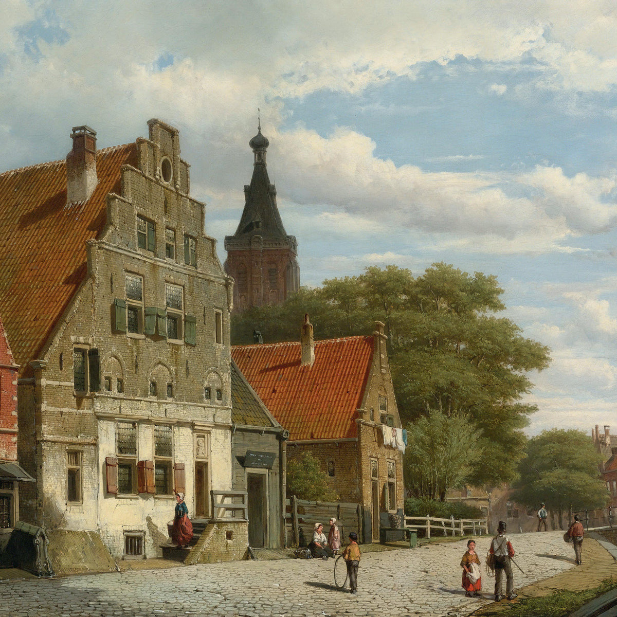 Ölgemälde Landschaft - Historische europäische Stadtstraße