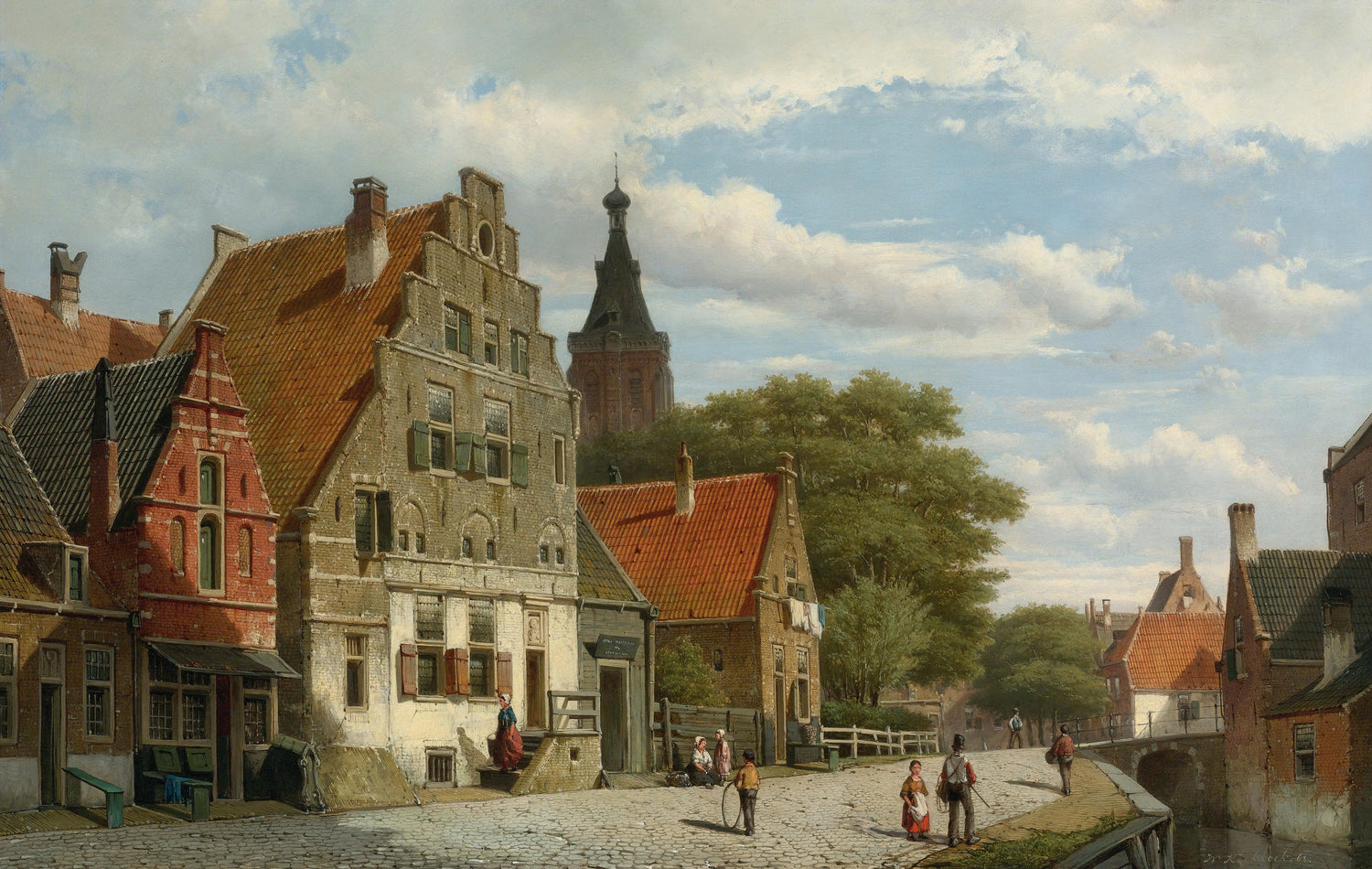 Landscape Oil Painting - Historic European Town Street