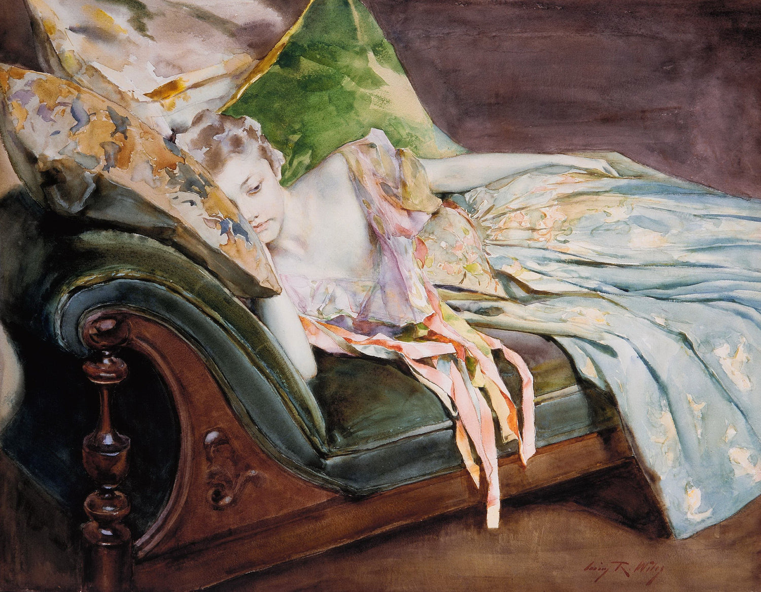 Irving Ramsey Wiles - The Green Cushion - Oil Painting Haven