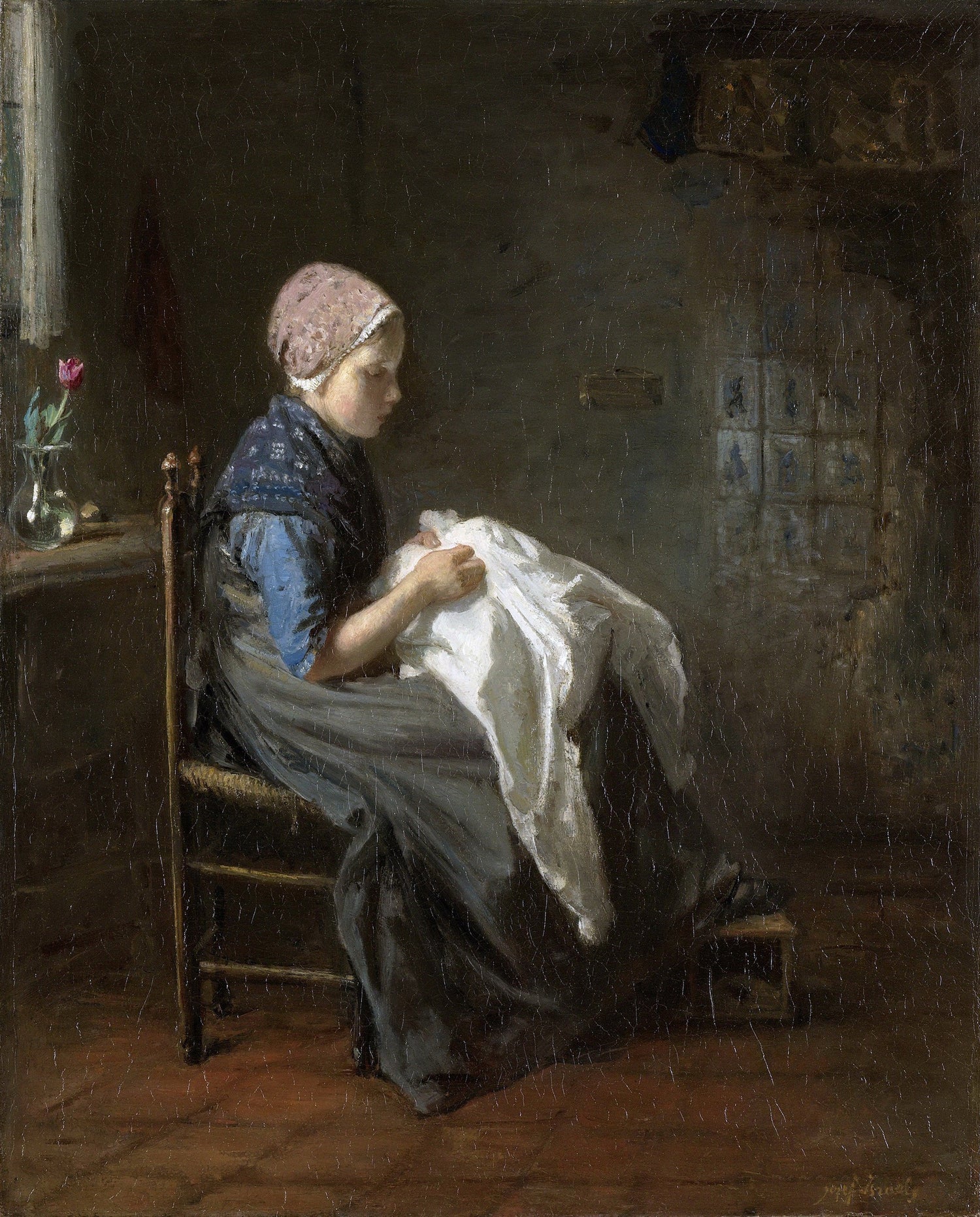 Israëls, Jozef -- Het naaistertje, 1850-1888 - Oil Painting Haven