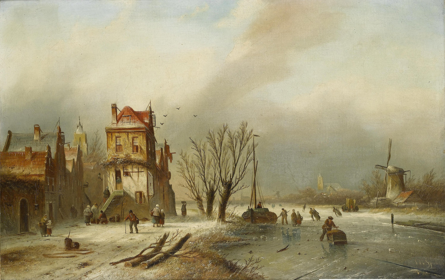 Jacob Coenraad Spohler-Dutch winter scene - Oil Painting Haven