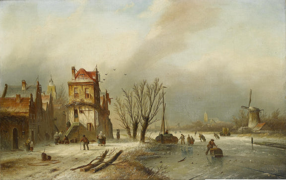 Jacob Coenraad Spohler-Dutch winter scene - Oil Painting Haven Oil Painting Haven