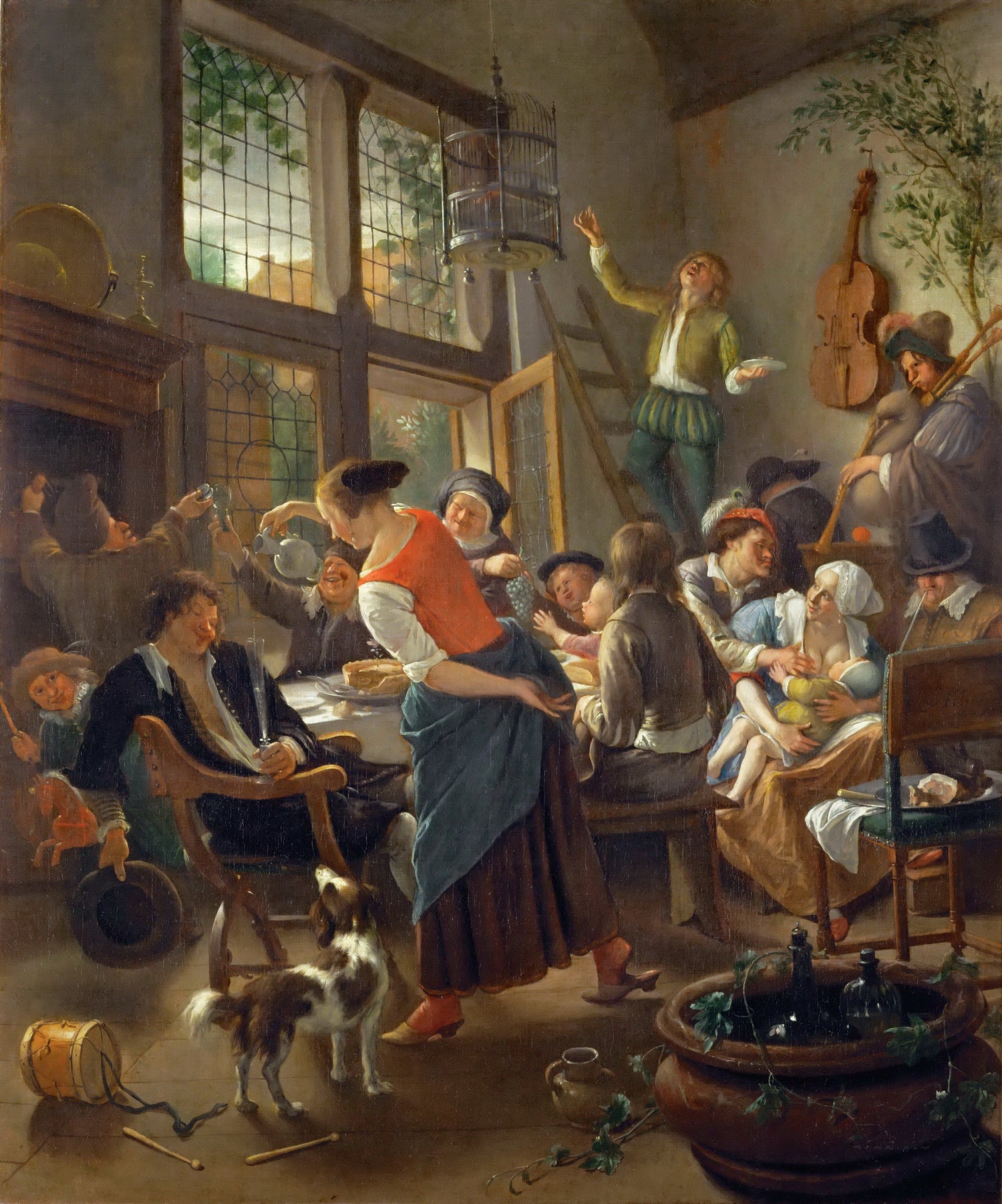 Jan Steen -- A Happy Family Dinner - Oil Painting Haven