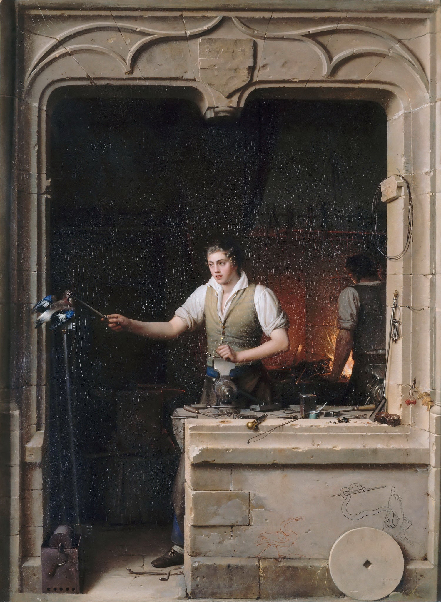 Jean-Antoine Laurent -- Locksmith and the Jay - Oil Painting Haven