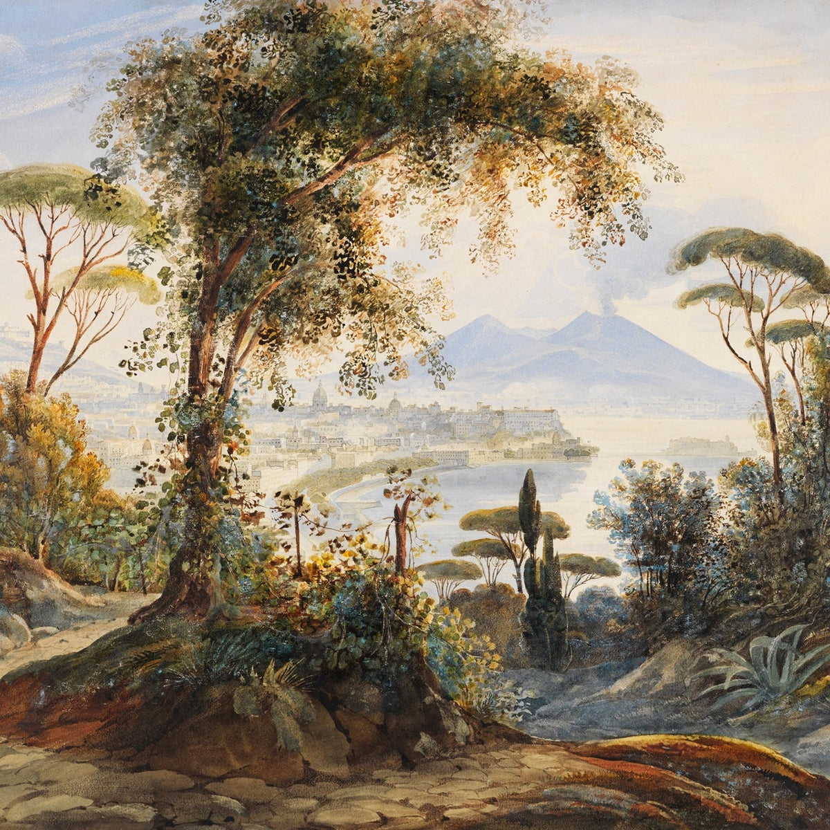 Hand-painted naples bay and vesuvius view landscape oil painting on canvas