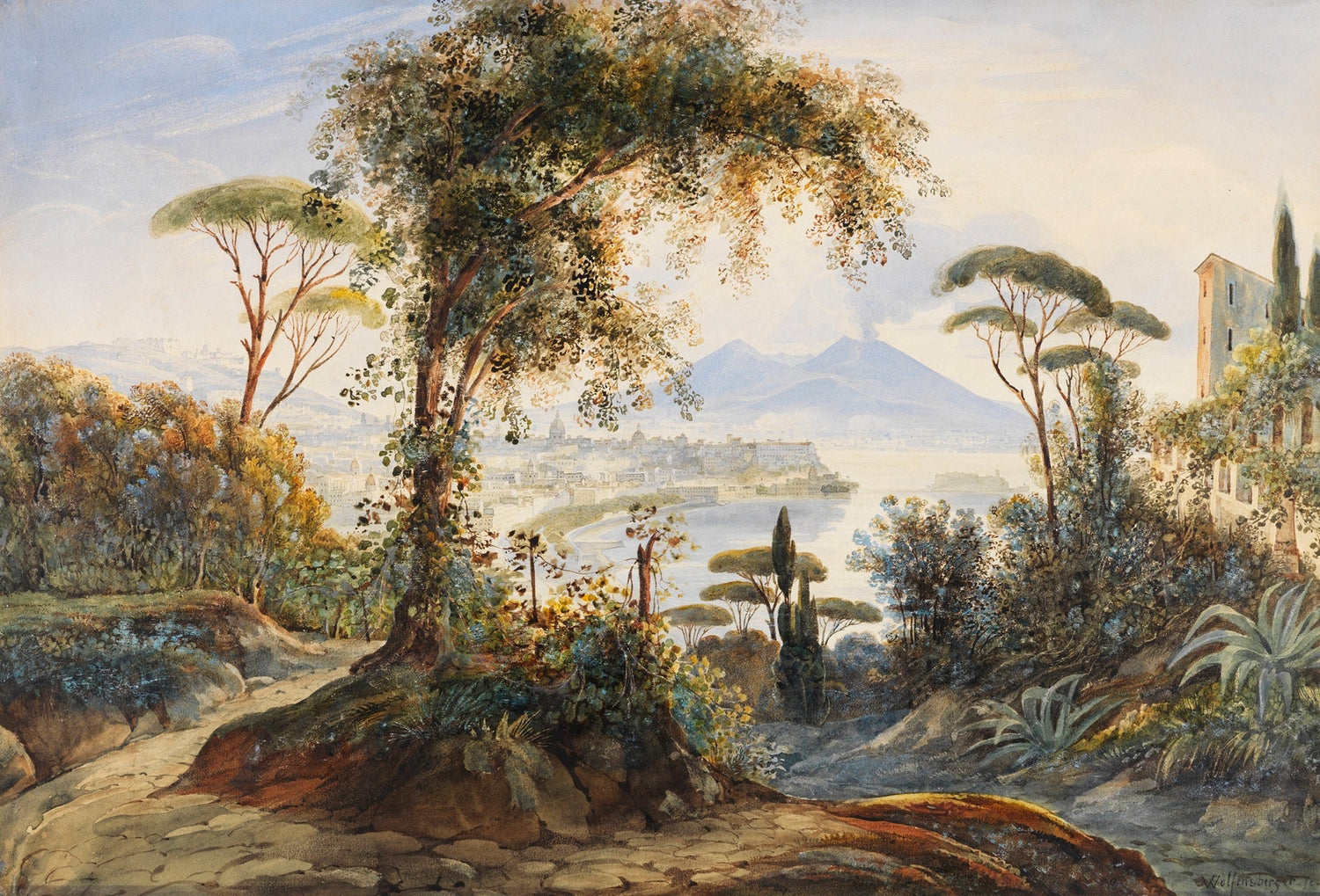 Hand-painted naples bay and vesuvius view landscape oil painting on canvas