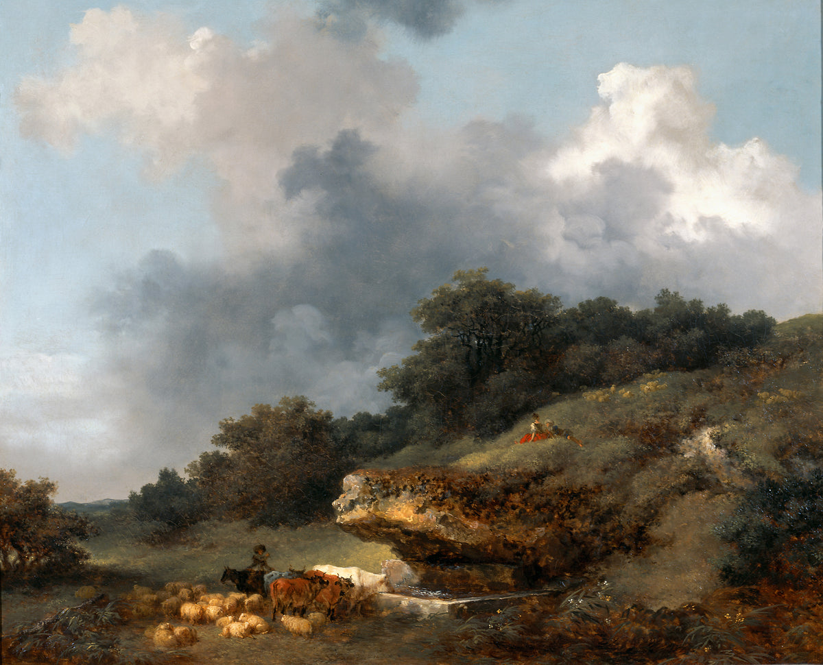 Landscape Oil Painting - Shepherds and Cattle Under Stormy Skies