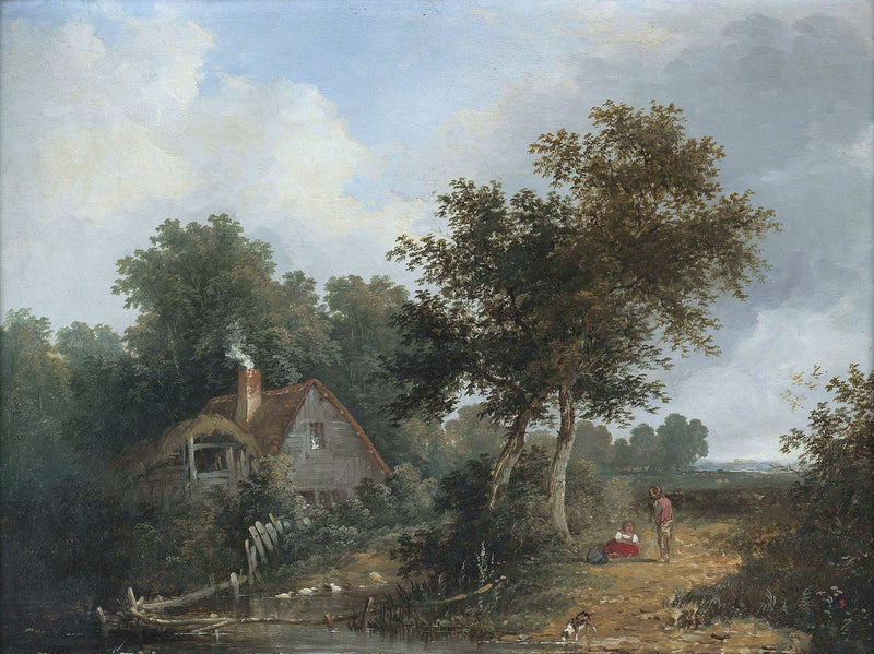 Landscape Oil Painting - Rustic Cottage Path by Pond Landscape