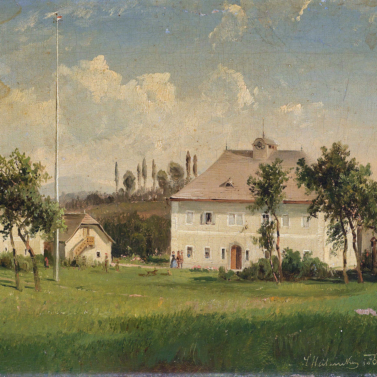Ölgemälde Landschaft – Landgutkomplex von 1878