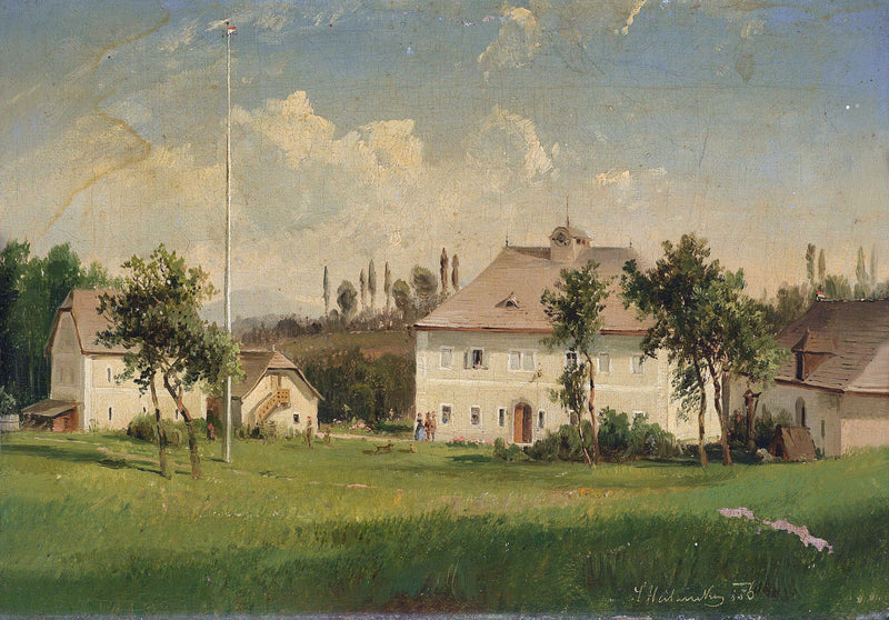 Ölgemälde Landschaft – Landgutkomplex von 1878