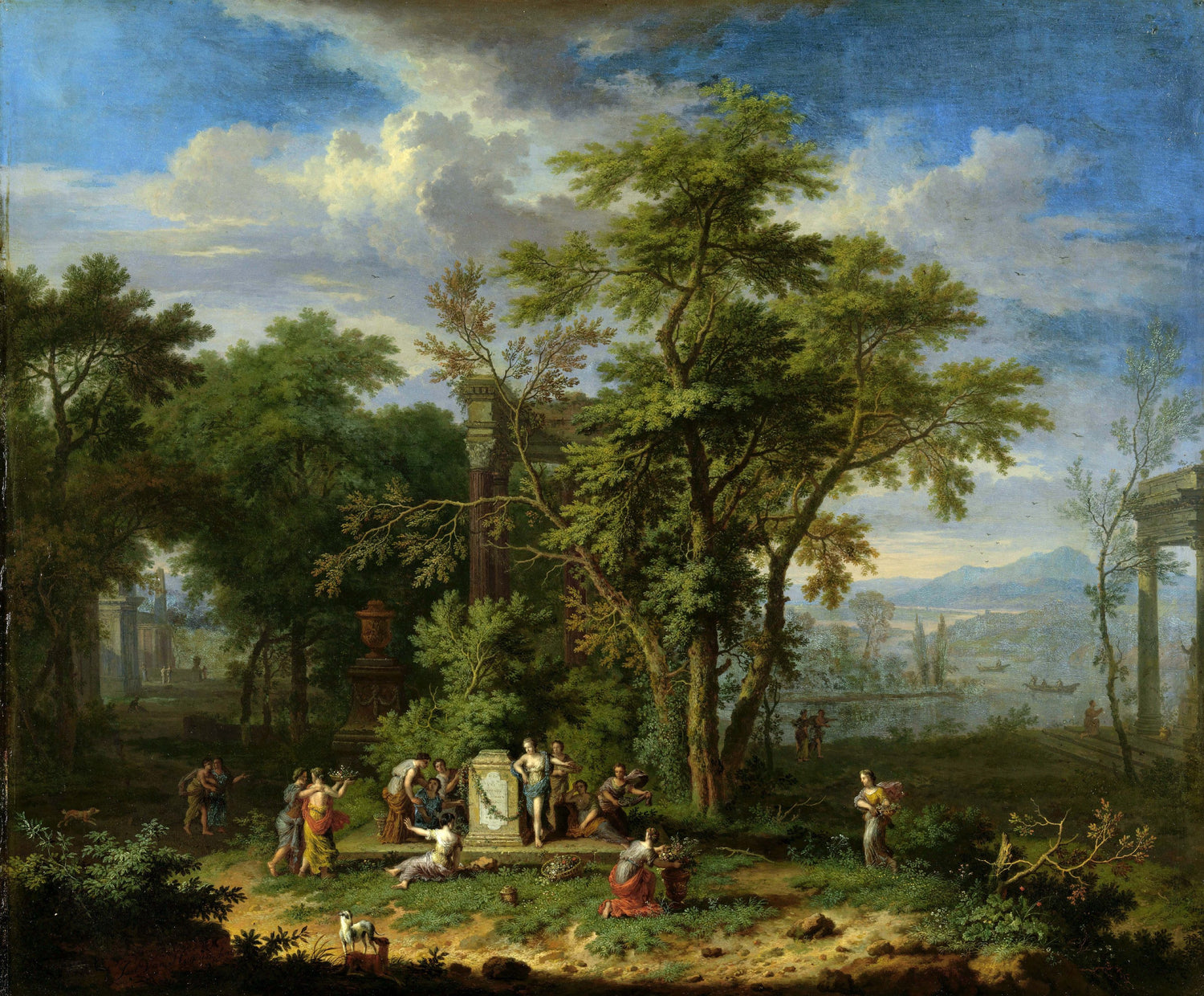 Landscape Oil Painting - Classical Forest Figures & Ruins