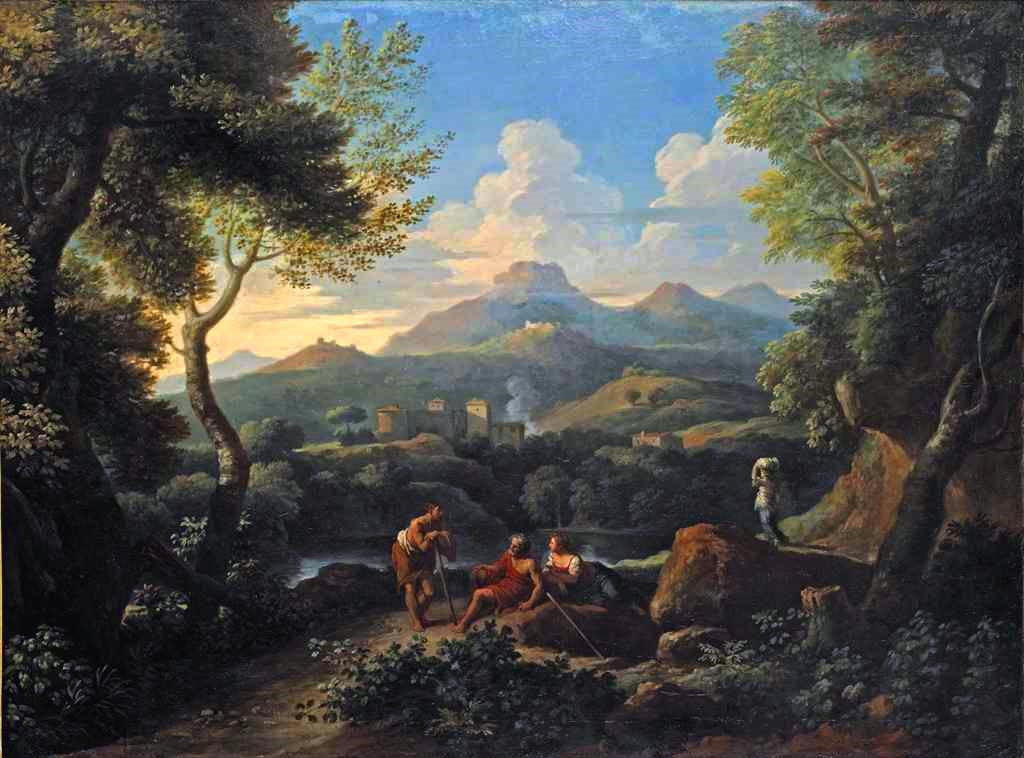 Landscape Oil Painting - Classical Hillside with Figures
