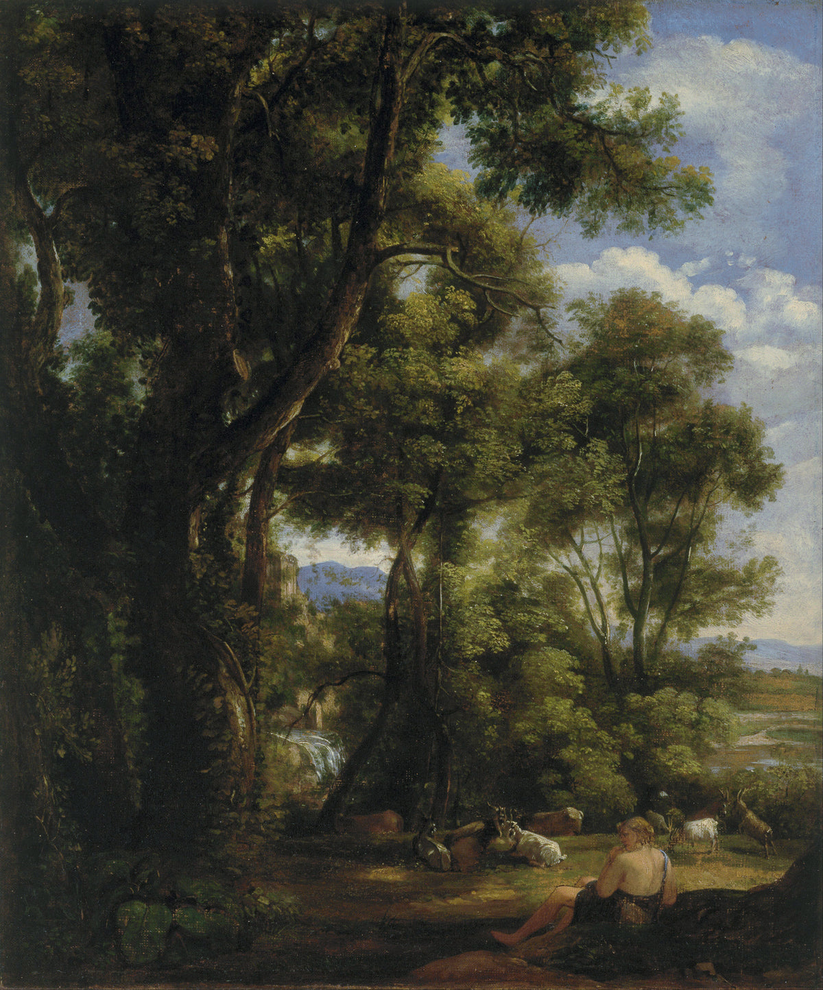 Peinture à l'huile de paysage - Personnage et animaux de la forêt