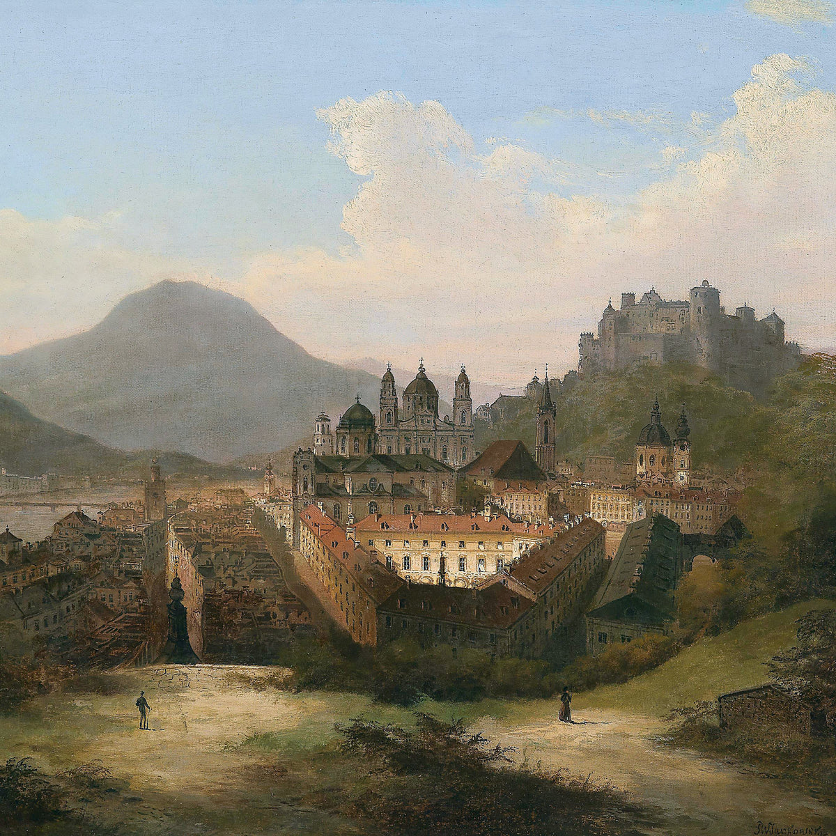 Landscape Oil Painting - Historic Cityscape & Hilltop Castle