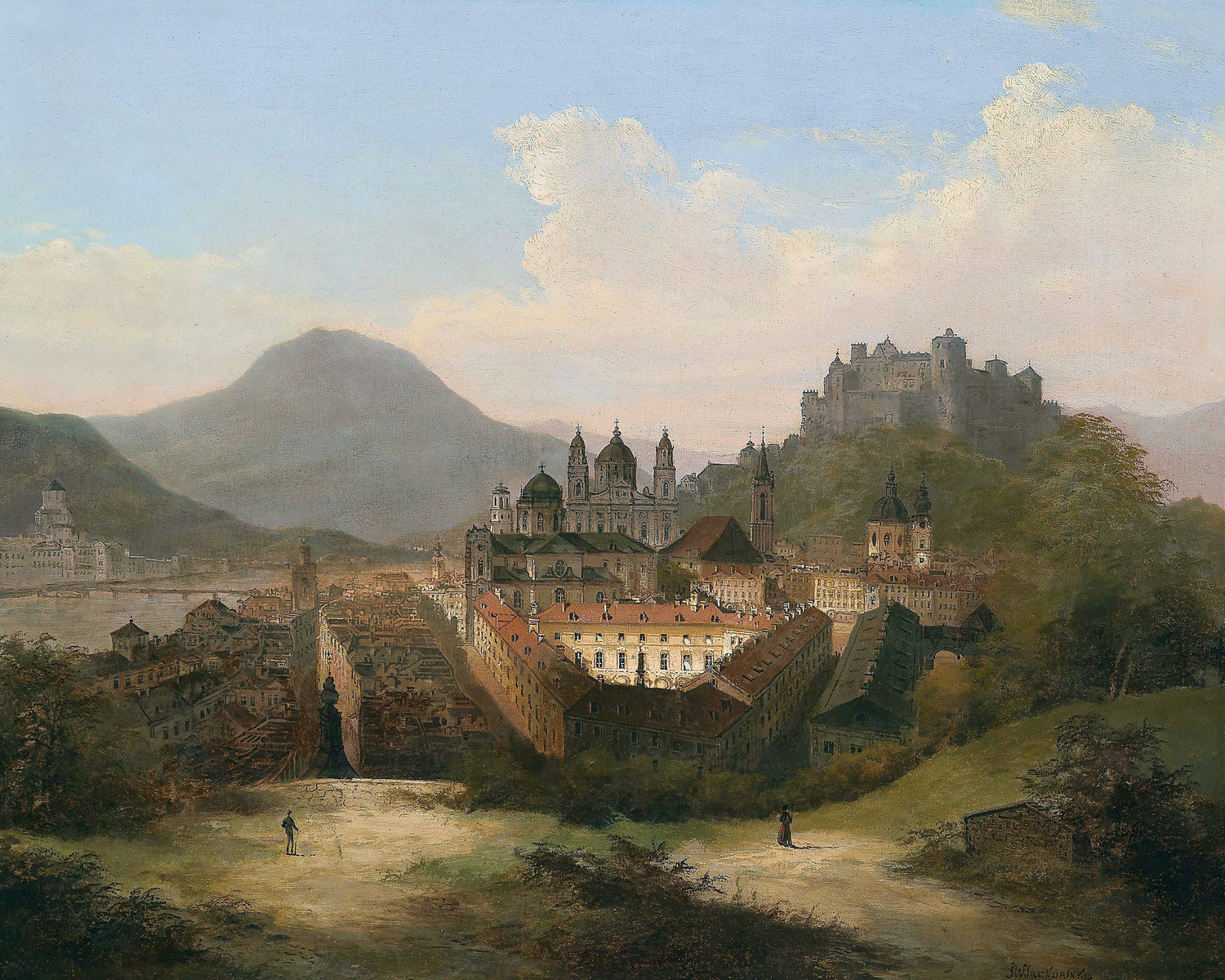Landscape Oil Painting - Historic Cityscape & Hilltop Castle