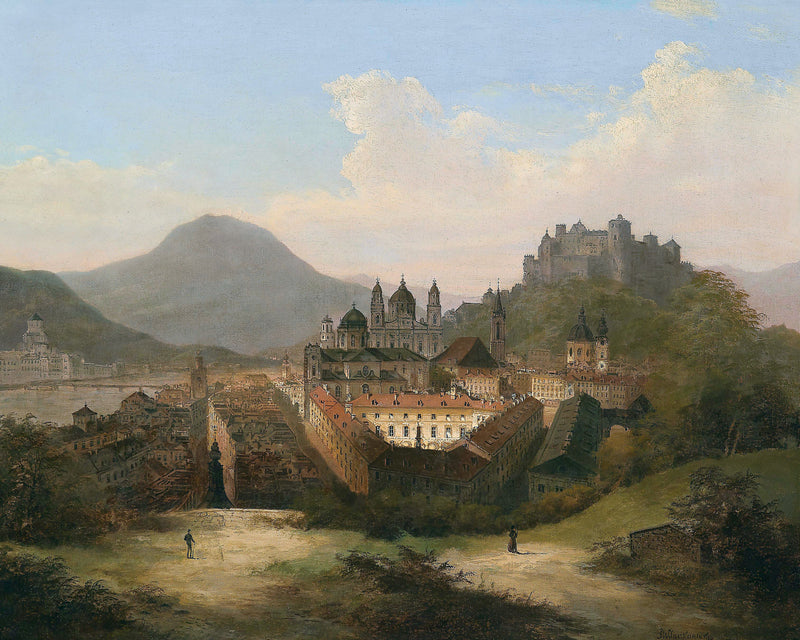 Landscape Oil Painting - Historic Cityscape & Hilltop Castle
