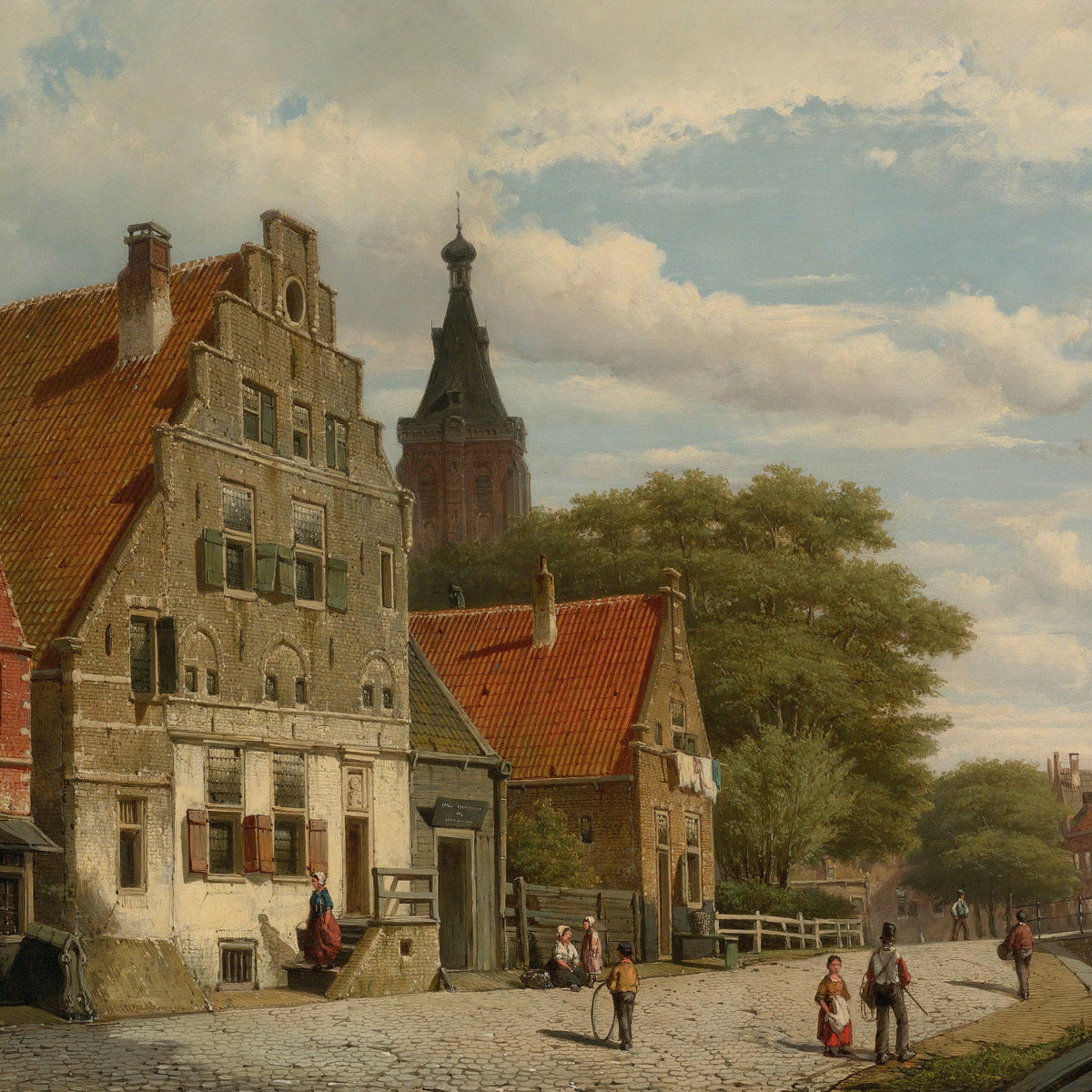 Landscape Oil Painting - Historic European Town Street
