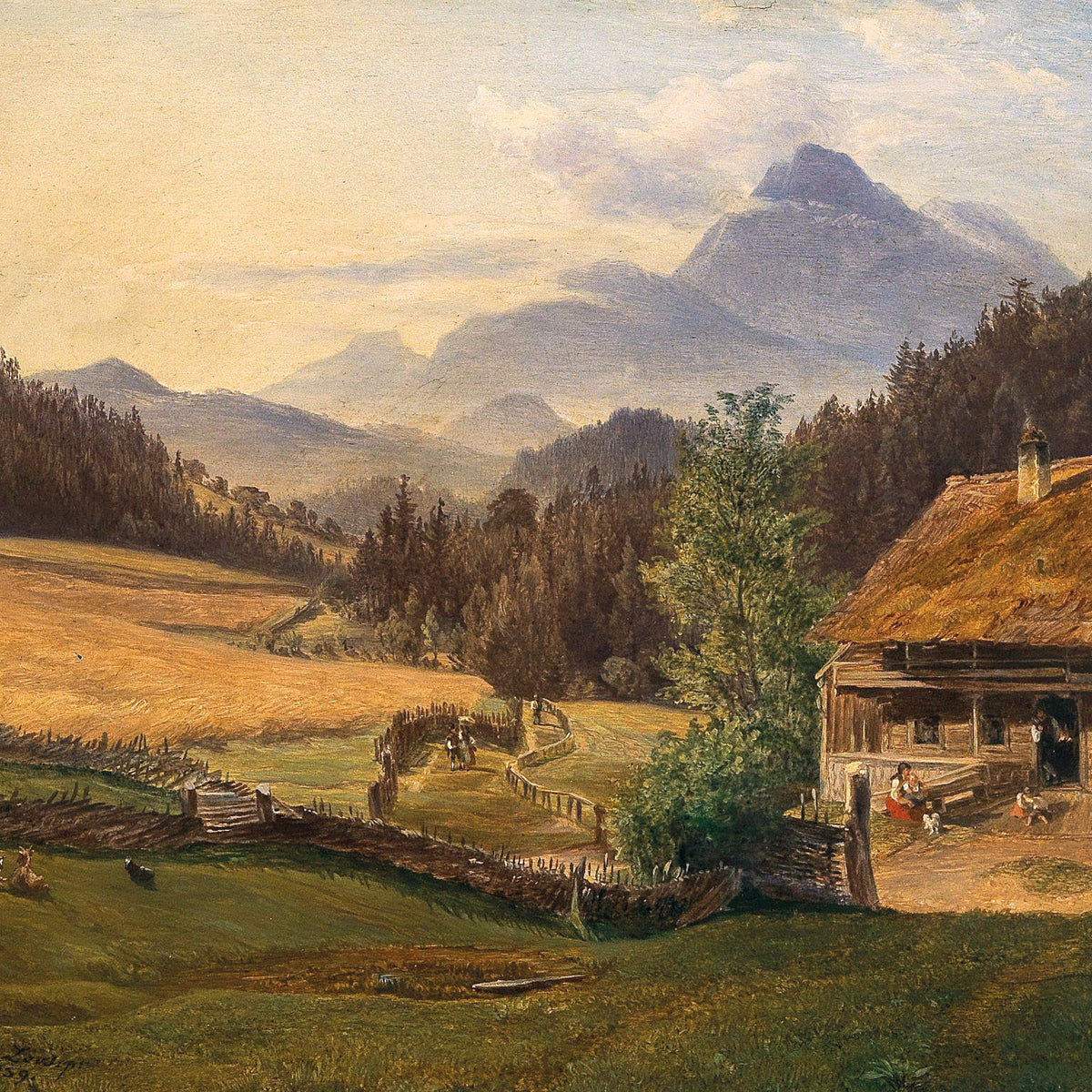 Landscape Oil Painting - Mountain Farmhouse in Summer Valley