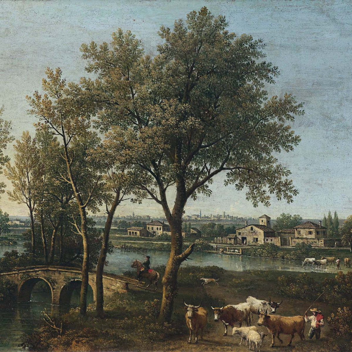Peinture à l'huile de paysage - Gouffre rocheux spectaculaire avec personnages