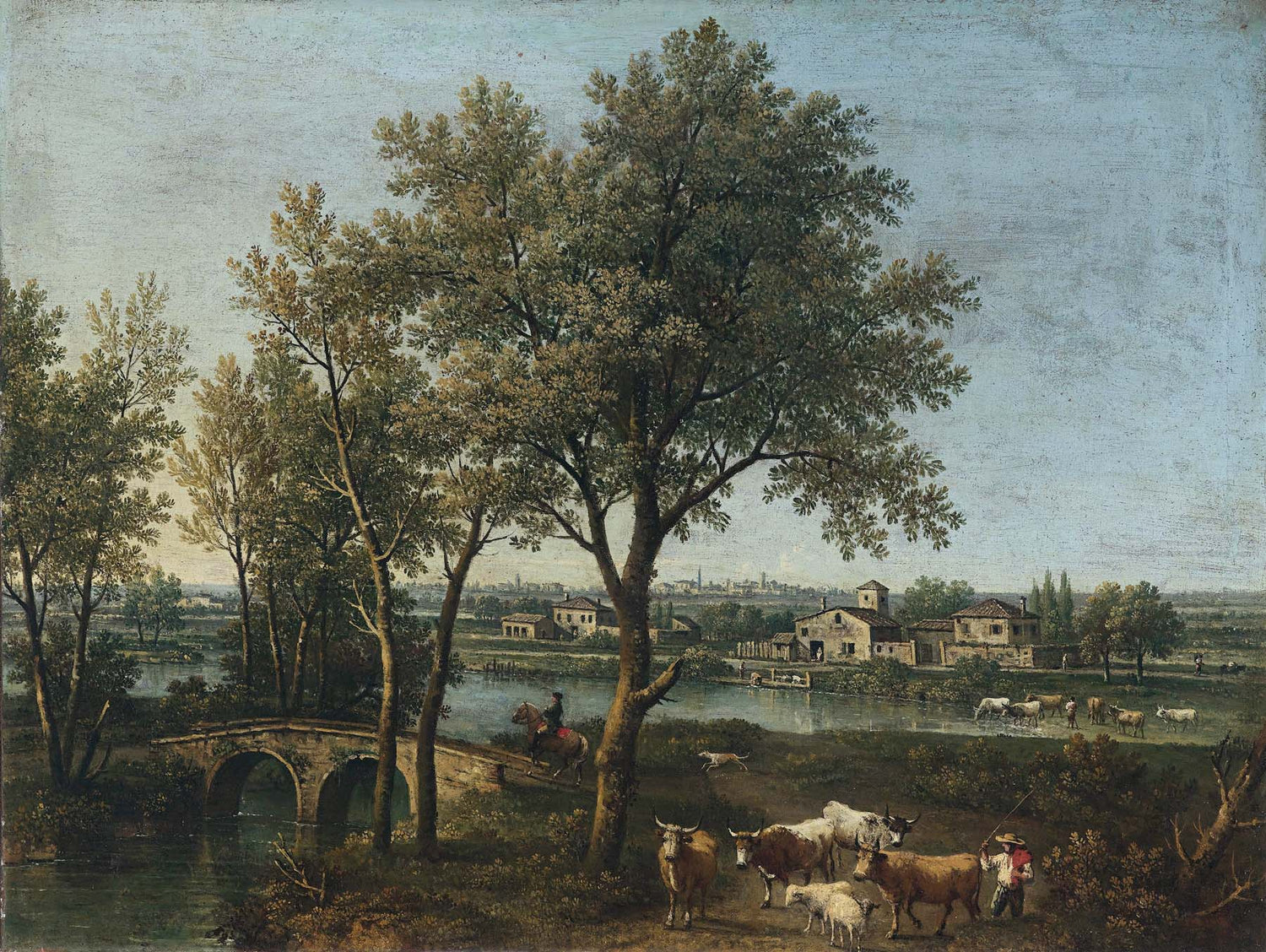 Peinture à l'huile de paysage - Gouffre rocheux spectaculaire avec personnages