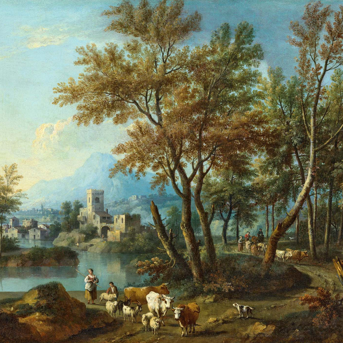 Peinture à l'huile de paysage - Gouffre rocheux spectaculaire avec personnages