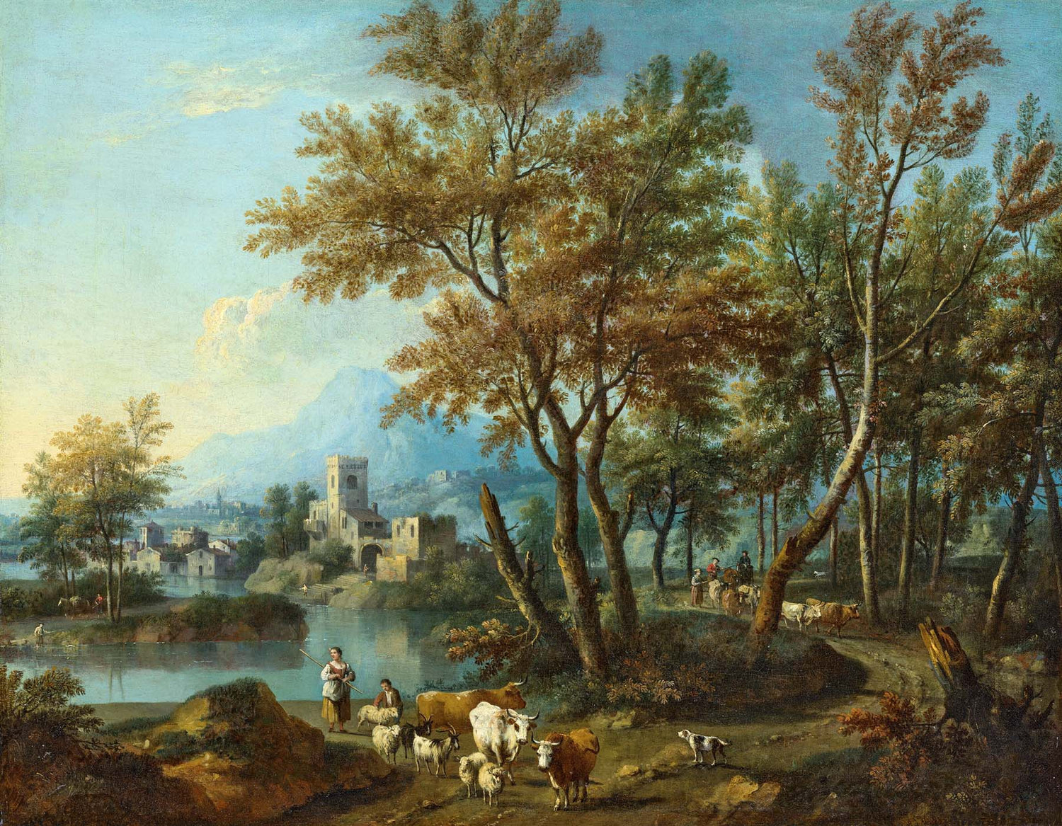 Peinture à l'huile de paysage - Gouffre rocheux spectaculaire avec personnages