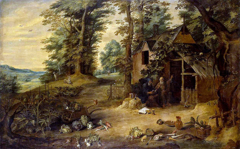 Peinture à l'huile de paysage - Scène de rivière hivernale avec personnages et chevaux