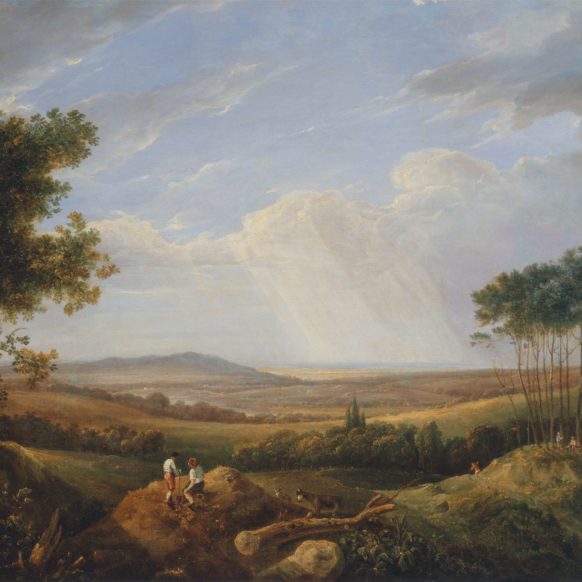 Landscape Oil Painting - Sunlit Valley View with Figures