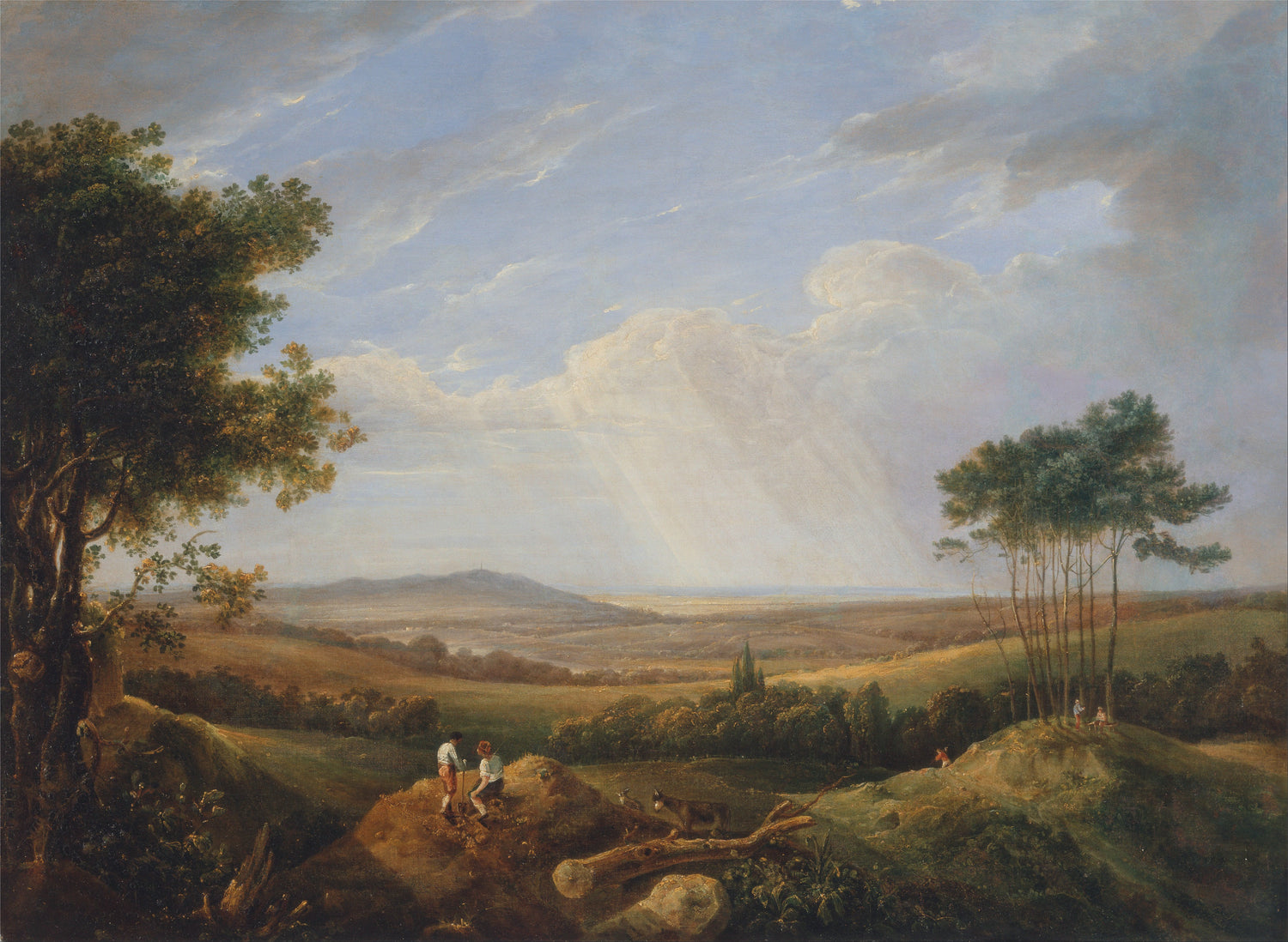 Landscape Oil Painting - Sunlit Valley View with Figures