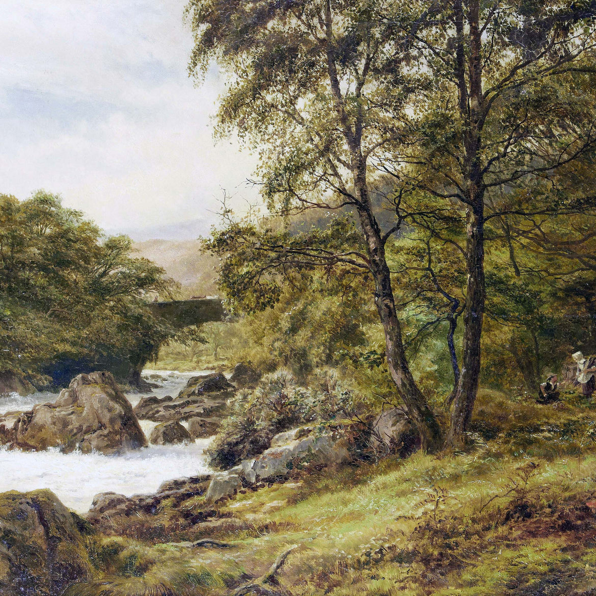 Landscape Oil Painting - Woodland stream scene & tumbling waters
