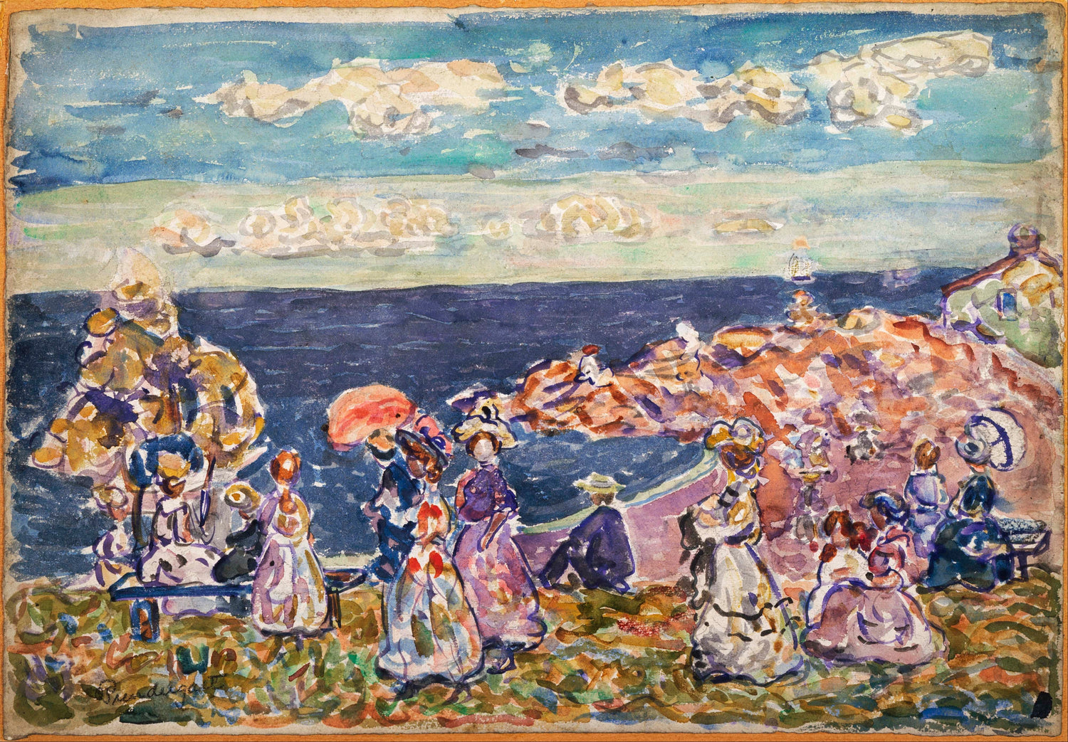 Maurice Prendergast (1861–1924)-On the Beach - Oil Painting Haven