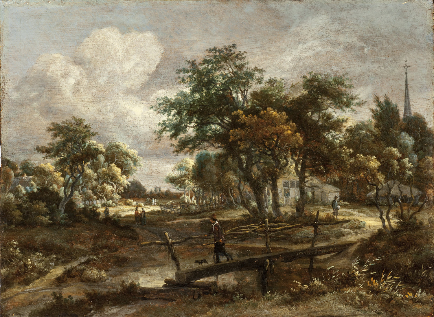 Meindert Hobbema - Landscape with a Footbridge - Oil Painting Haven