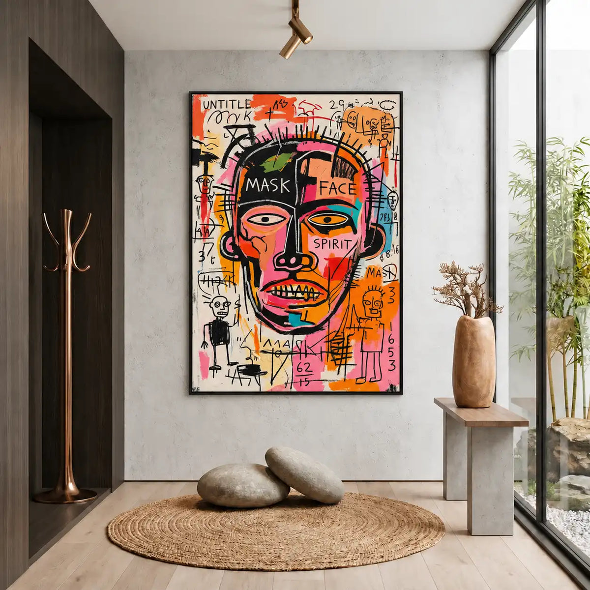 Abstract Oil Painting - Colorful Graffiti Face with Bold Symbols