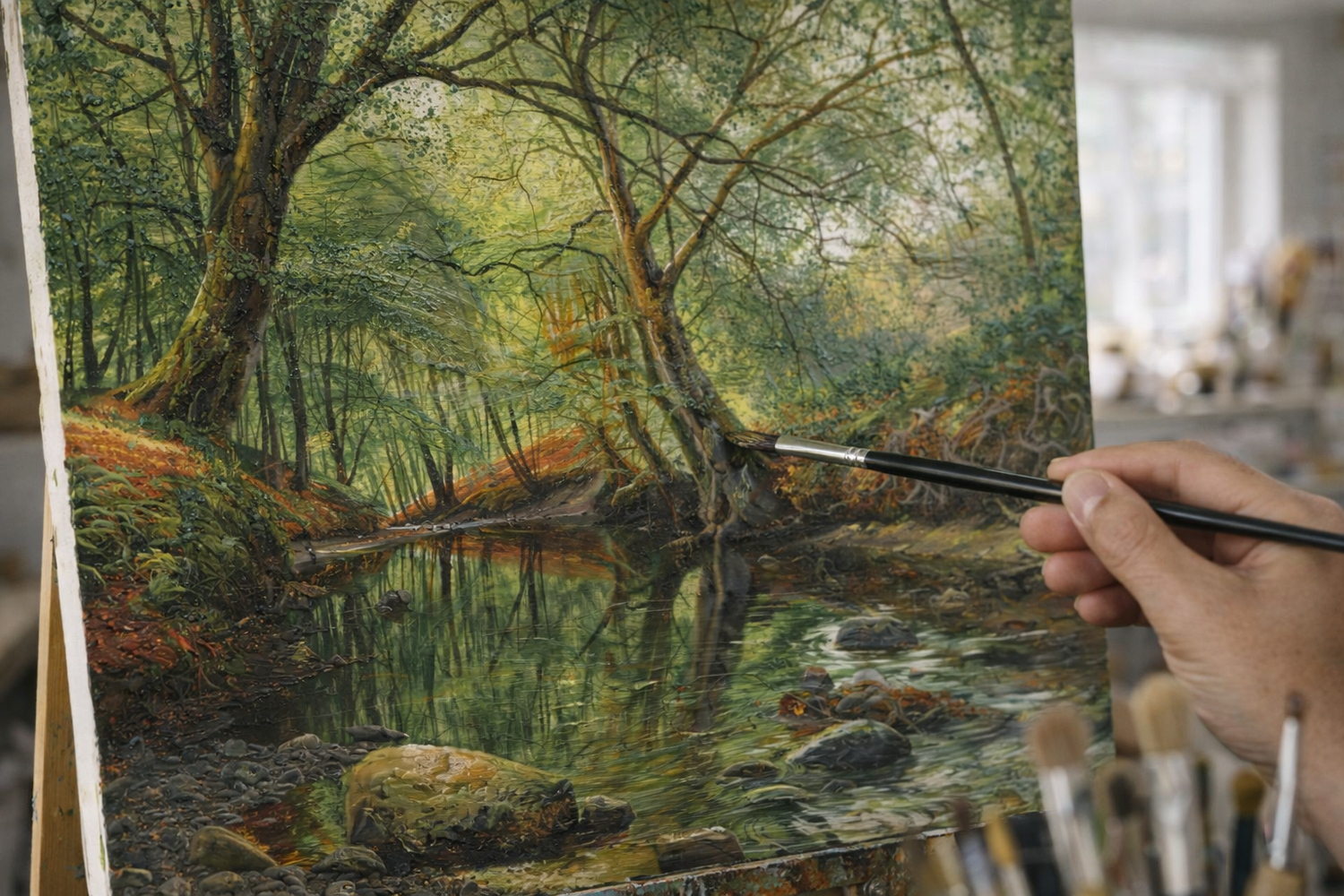 Oil painting canvas texture showing hand-painted brush strokes