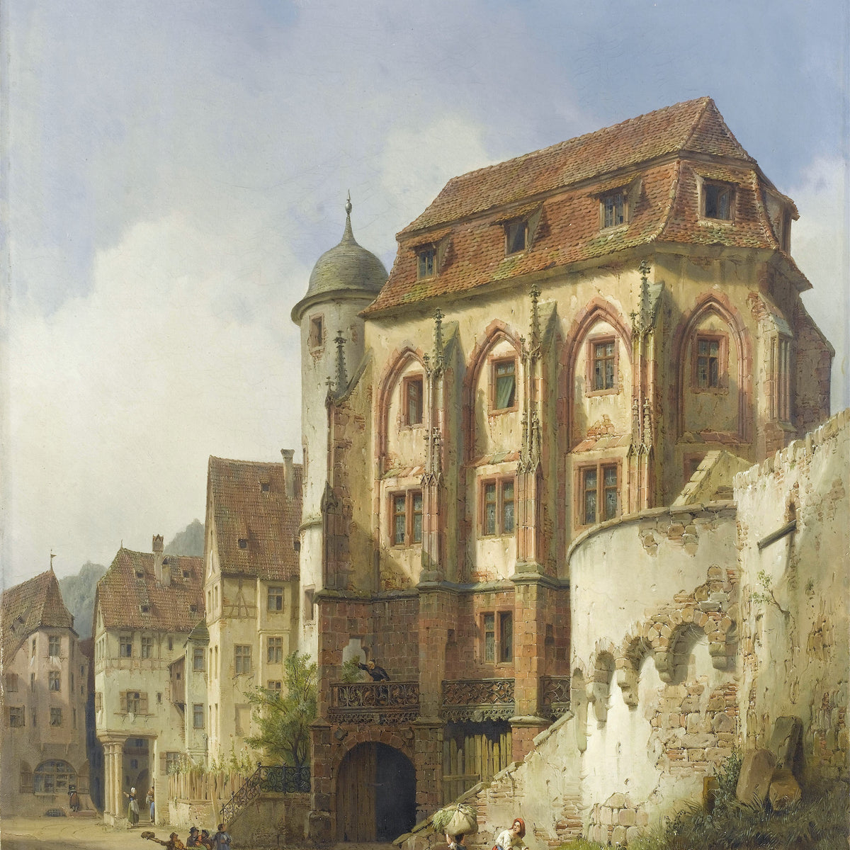 Ölgemälde Landschaft – Historische Gebäude einer alten europäischen Stadt