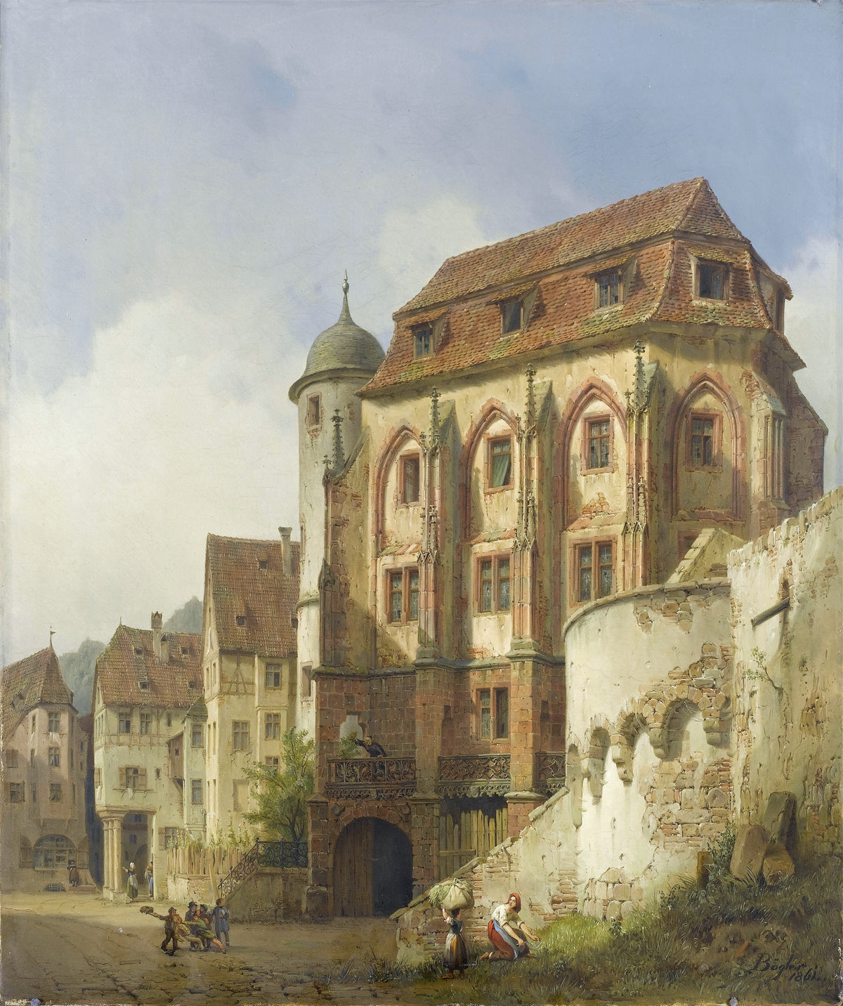 Ölgemälde Landschaft – Historische Gebäude einer alten europäischen Stadt