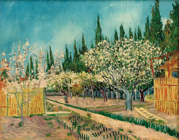 Orchard in Blossom, Bordered by Cypresses - Oil Painting Haven Oil Painting Haven